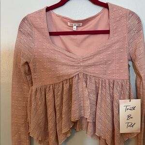 Women's Pink Lace Peplum Blouse